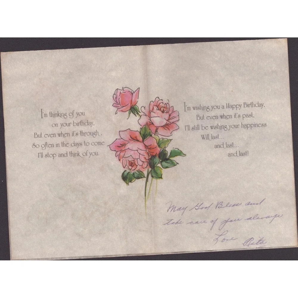 Vintage 1970s Hallmark Birthday Greeting Card Pink Rose Floral Watercolor Used